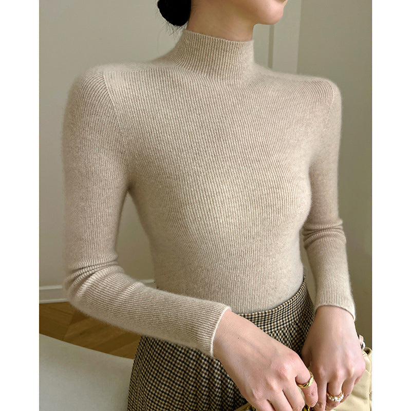 Women's Cashmere Blend Semi-High Neck Sweater - Seamless Slim Fit Knit Pullover, S-XXL - Amora
