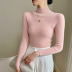 Women's Cashmere Blend Semi-High Neck Sweater - Seamless Slim Fit Knit Pullover, S-XXL - Amora