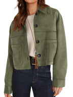 Women's Faux Suede Short Jacket - Lightweight Cropped Autumn Jacket, Eight Colours, S-XXL - Amora