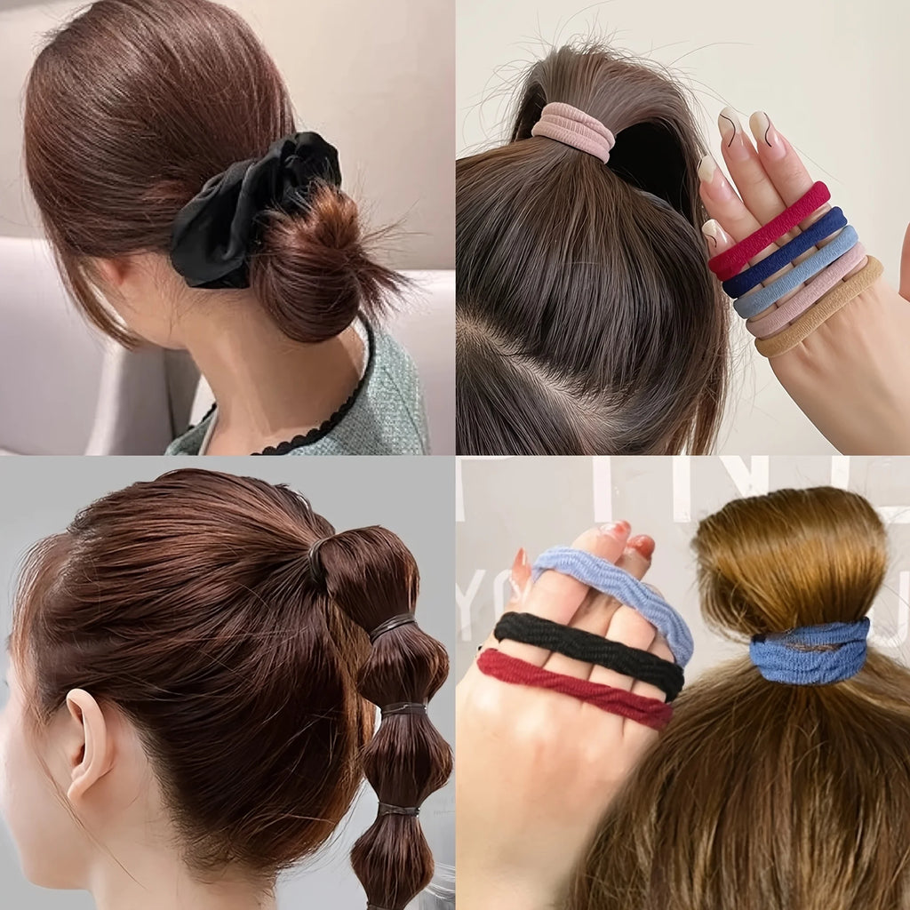 1109Pcs Women Dark Hair Accessories Set Elastic Seamless Ponytail Scrunchies Small Rubber Bands Fashion Hair Ties Headbands