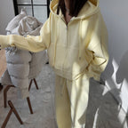 Women's Hooded Zip-Up Tracksuit Set - Loose Fit Cotton Blend Hoodie and Trousers, Five Colours, S-L - Amora
