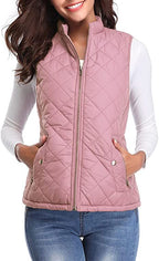 Women's Quilted Stand Collar Vest - Padded Zip-Up Gilet with Flap Pockets, Fifteen Colours, S-XXL - Amora