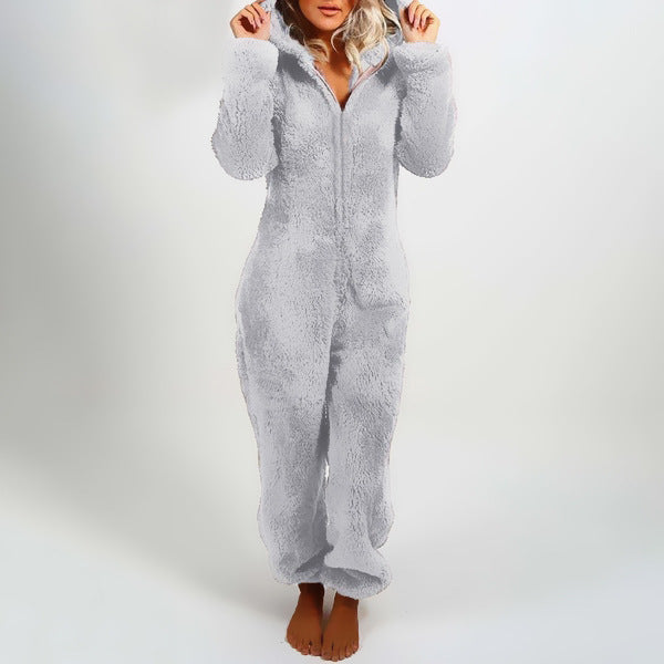 Women's Hooded Corduroy Jumpsuit - Fleece Lined Cat Ear Onesie with Pockets, Nine Colours, S-5XL - Amora