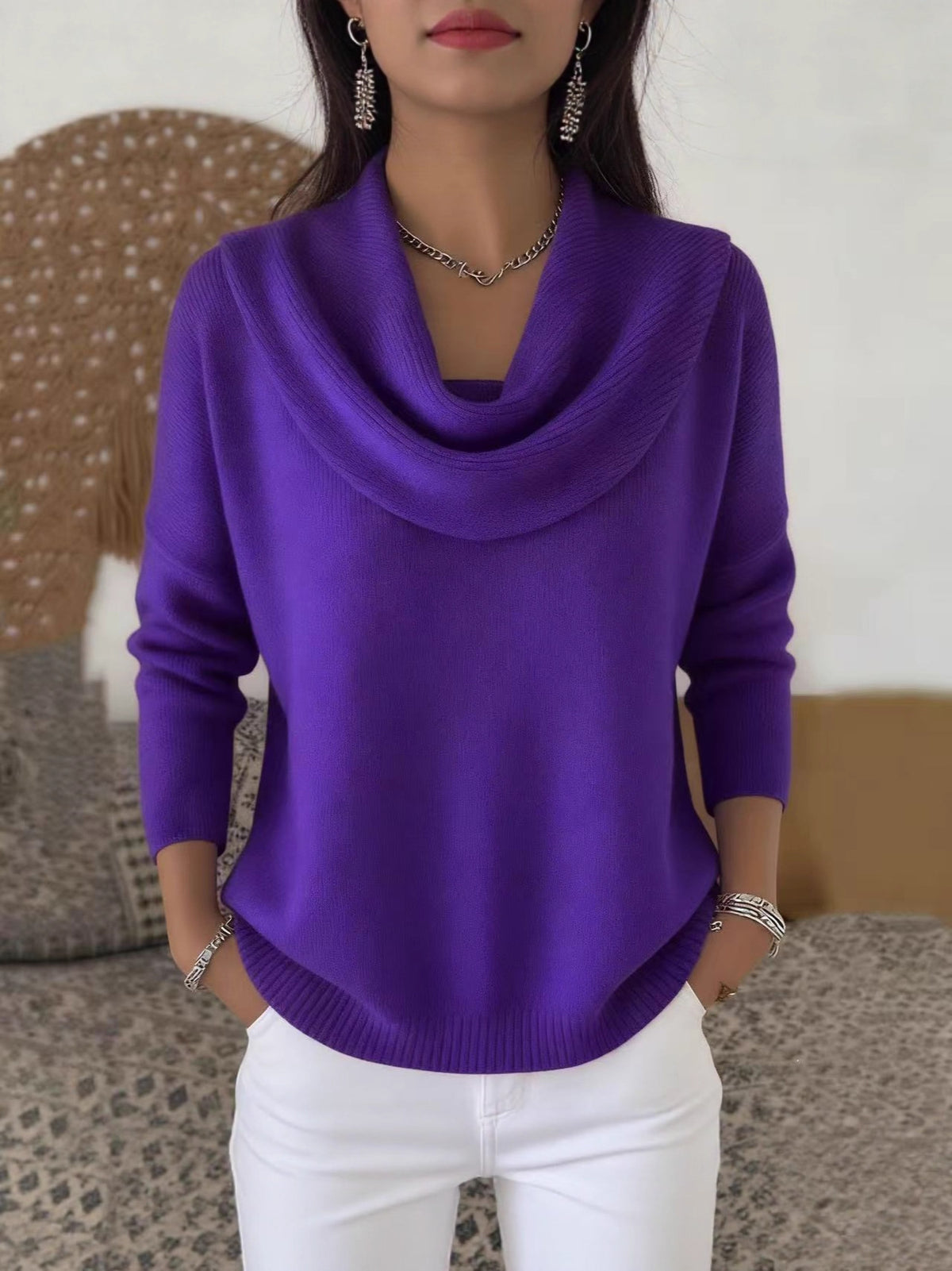 Women's Sequin Knit Sweater - Loose Fit Crew Neck Pullover, Twelve Colours, S-5XL - Amora