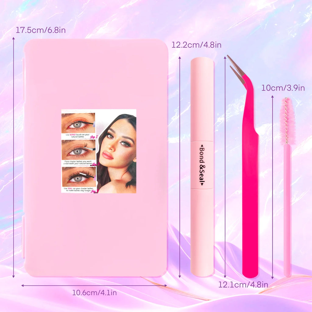 720/200Pcs Eyelash Extension Kit Fluffy Eyelash Extension Kit with Lash Bond and Seal Lash Tweezers Thick Lash Clusters Wispy
