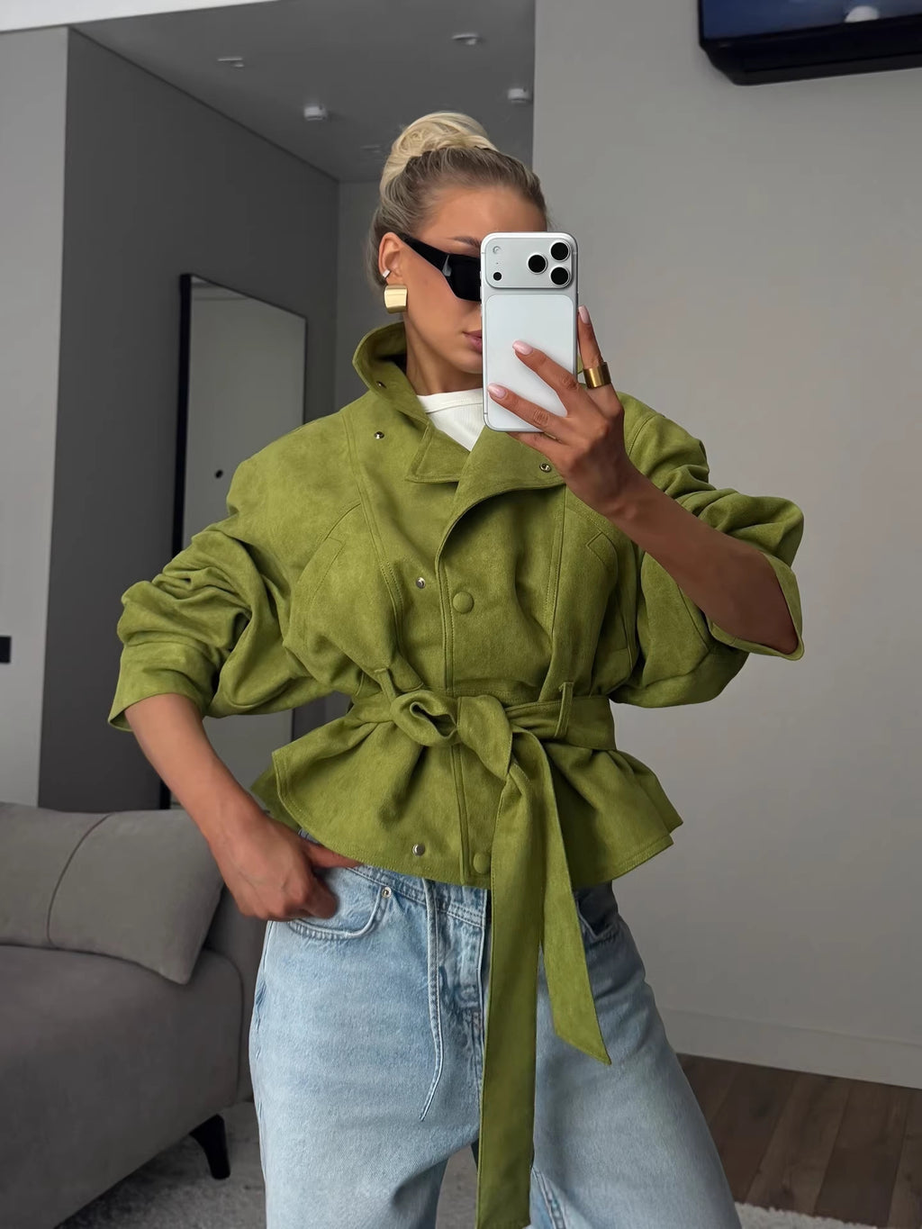 Women's Faux Suede Moto Jacket - Zip-Up Waist-Cinching Jacket, Eight Colours, S-XXL - Amora