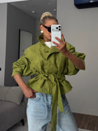 Women's Faux Suede Moto Jacket - Zip-Up Waist-Cinching Jacket, Eight Colours, S-XXL - Amora
