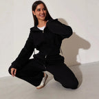 Women's Zip-Up Hoodie and Wide Leg Trouser Set - Drawstring Waist Loungewear, Four Colours, S-XL - Amora
