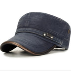 Cotton Flat Cap - Adjustable Short Brim Baker Boy Hat, Blue, Khaki, Black or Brown - Amora