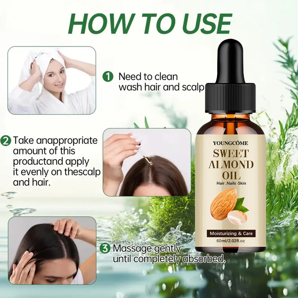 SWEET ALMOND OIL for Hair Growth Scalp Treatment Lightweight Hair Oil 100% Pure, Unrefined Oil from Honduras, Strengthens Adds
