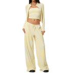 Women's Yoga Set - Contrast Stripe Top and Wide Leg Trousers, Five Colourways, S-XL - Amora