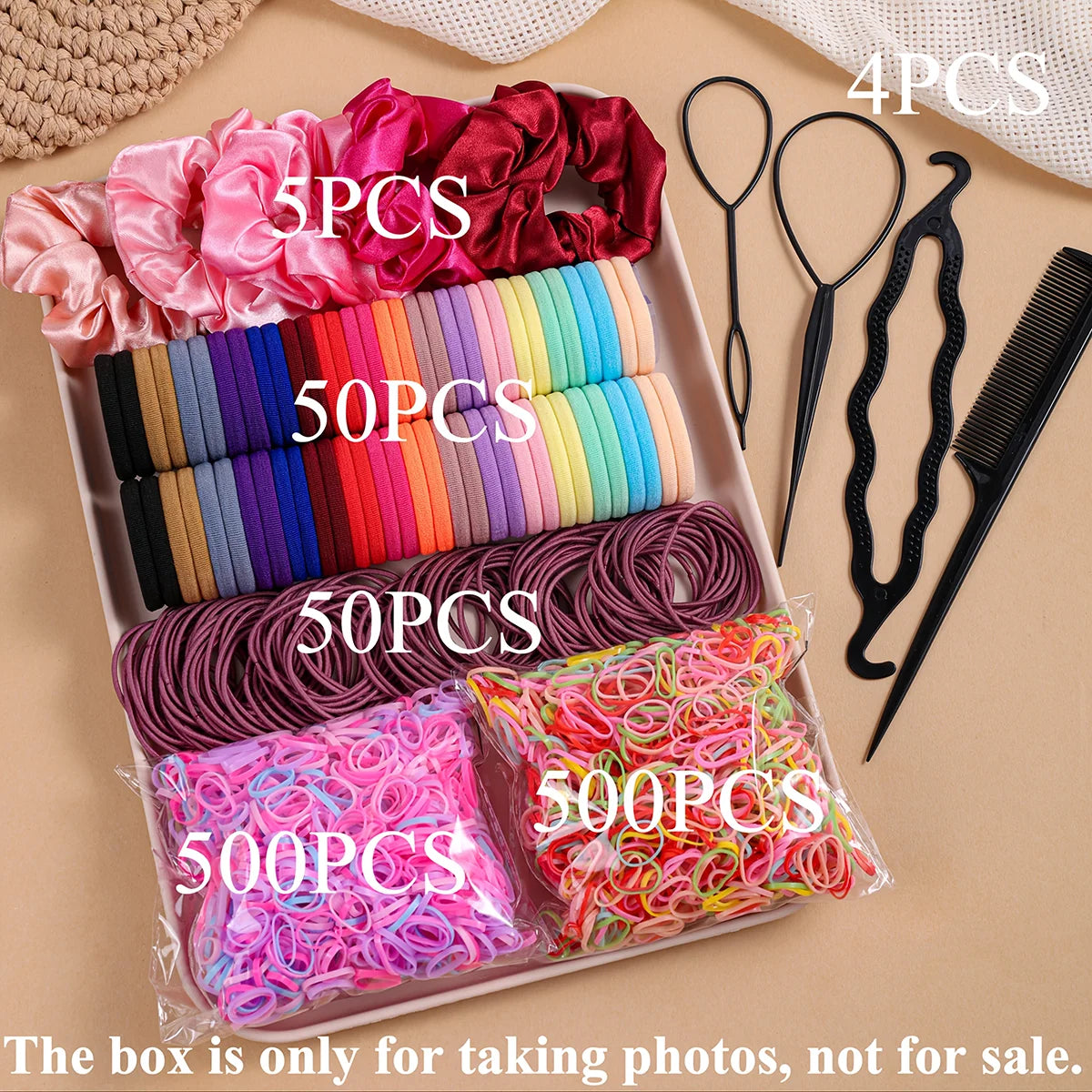 1109Pcs Women Dark Hair Accessories Set Elastic Seamless Ponytail Scrunchies Small Rubber Bands Fashion Hair Ties Headbands