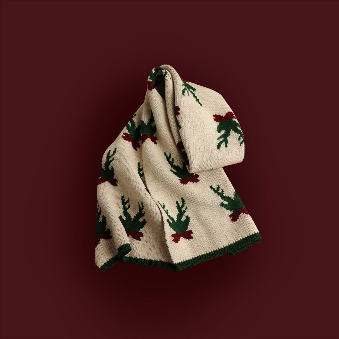 Reversible Knitted Winter Scarf - Double-Sided Festive Scarf, Nine Patterns, 165x34cm - Amora