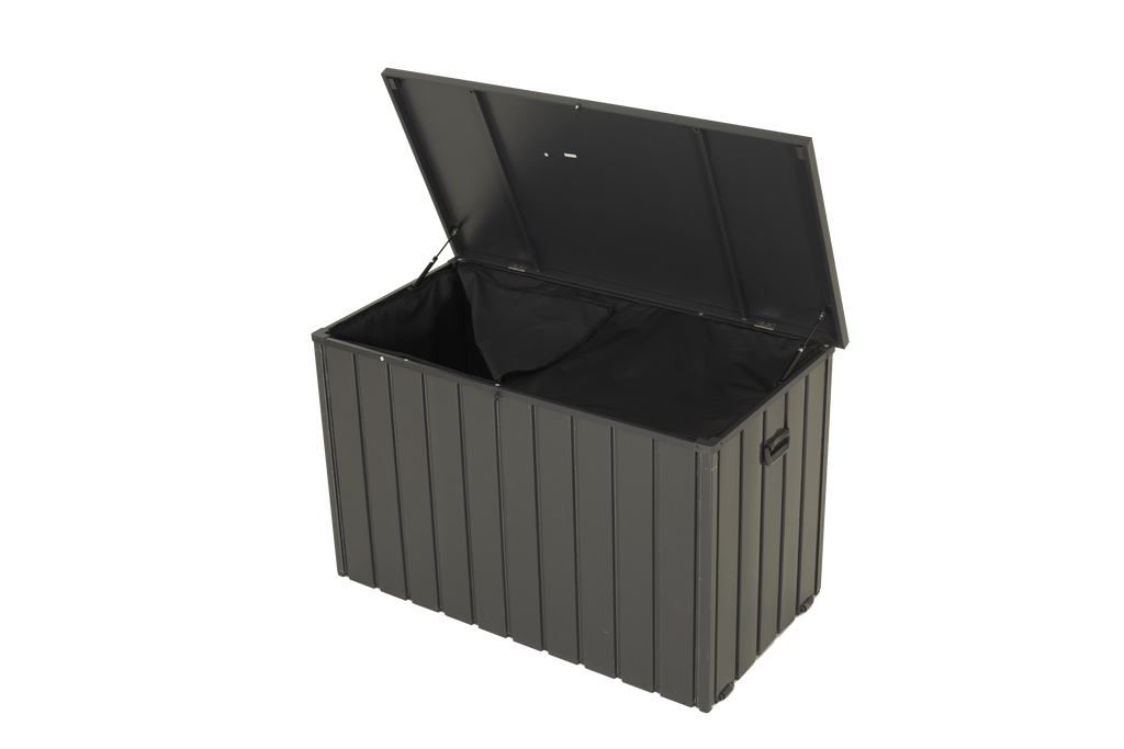 Outdoor Storage Box, 200 Gallon Metal Deck Box Built-In a Oxford Fabric Storage Bag, Lockable & Waterproof outside Patio Storage Box - Gray