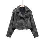 Women's PU Leather Jacket - Washed Lapel Collar Zip-Up Coat, Loose Fit, Eight Colours, XS-XL - Amora