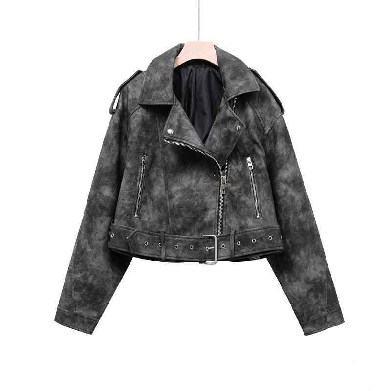 Women's PU Leather Jacket - Washed Lapel Collar Zip-Up Coat, Loose Fit, Eight Colours, XS-XL - Amora