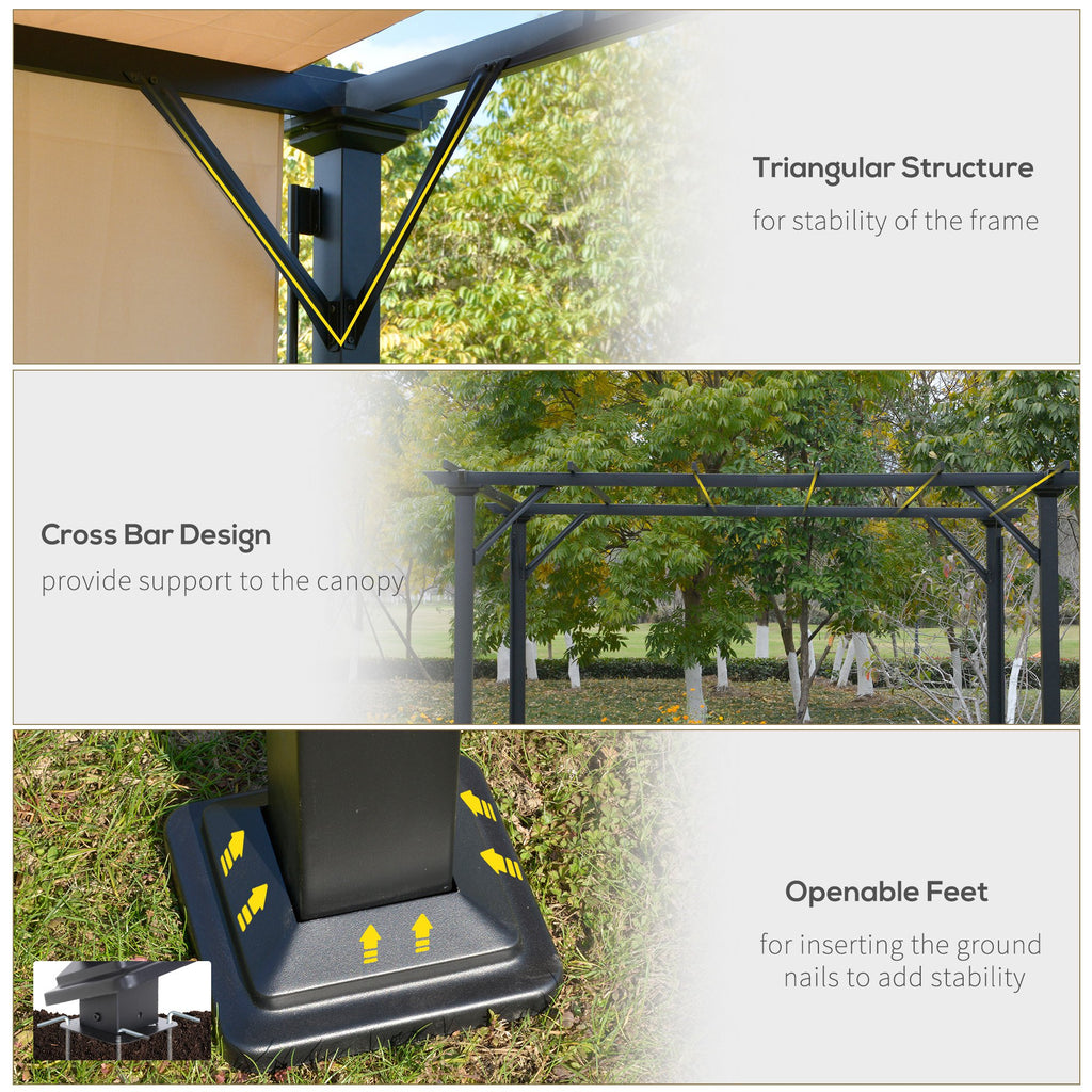 12 X 10 Outdoor Retractable Pergola Canopy with Sun Shade Unique Design Canopy Patio Metal Shelter for Garden Porch Beach, Beige