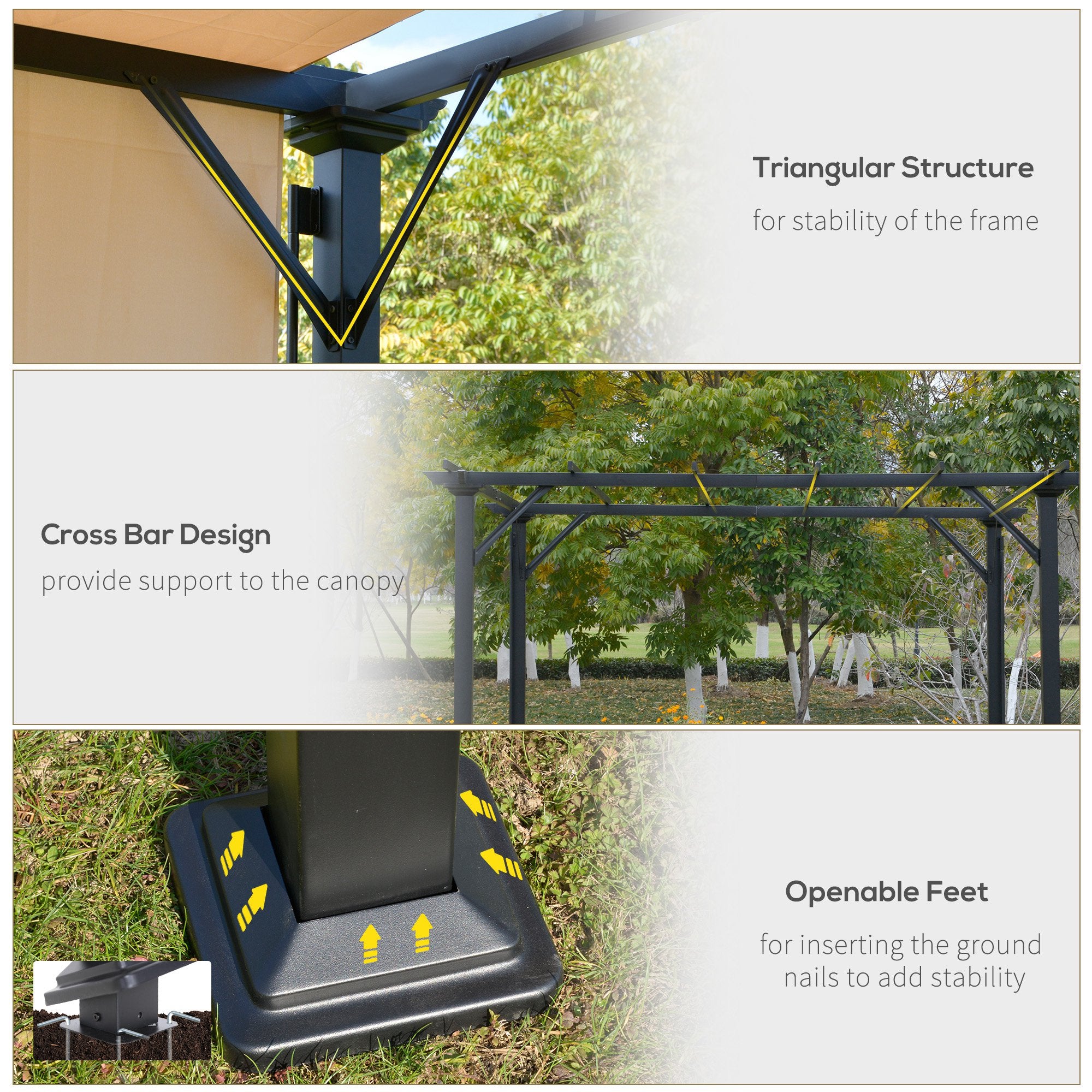 12 X 10 Outdoor Retractable Pergola Canopy with Sun Shade Unique Design Canopy Patio Metal Shelter for Garden Porch Beach, Beige