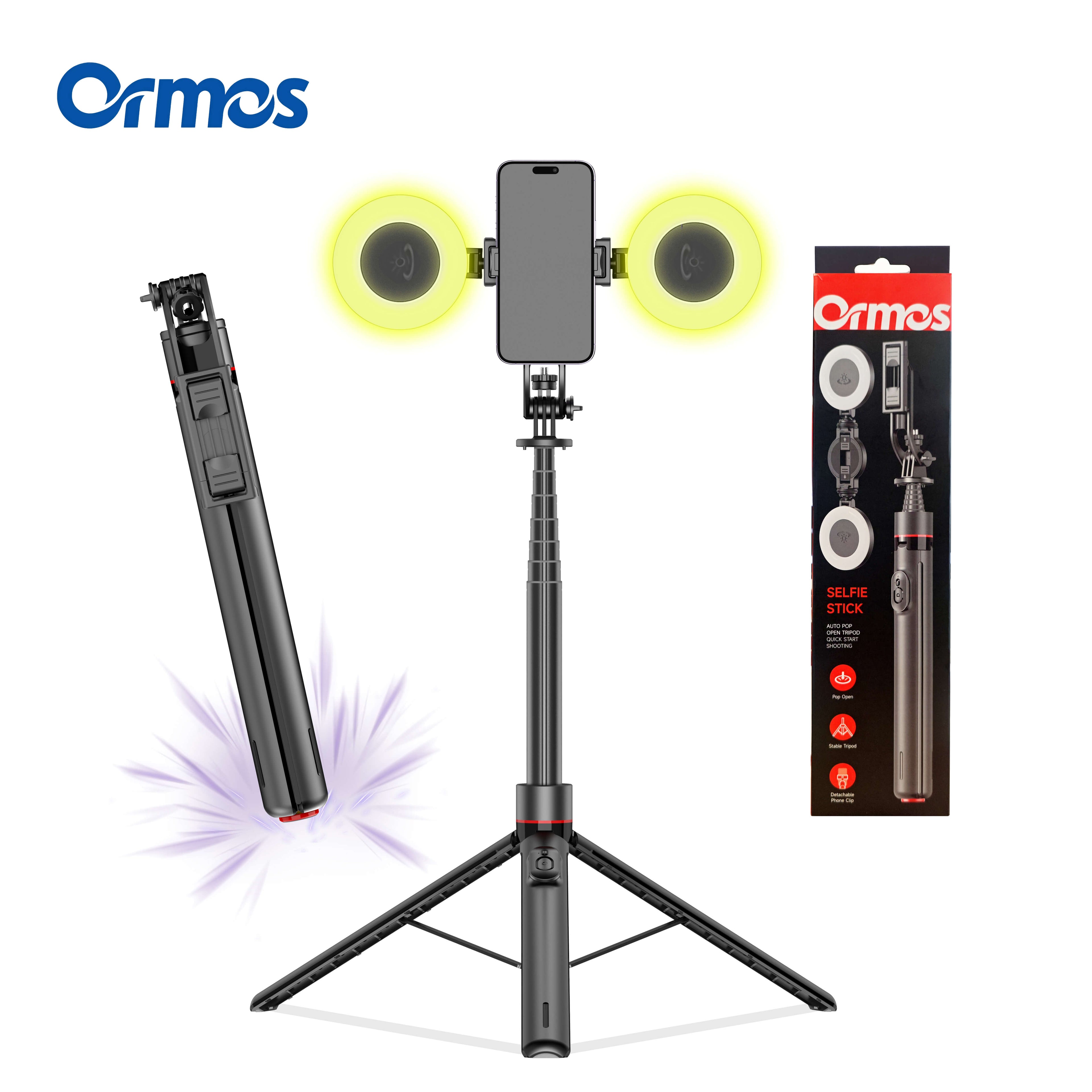 Selfie Stick Tripod with Fill Light, Extendable Phone Stand with Wireless Remote, Universal Compatible for Smartphones, Portable for Travel & Video Recording