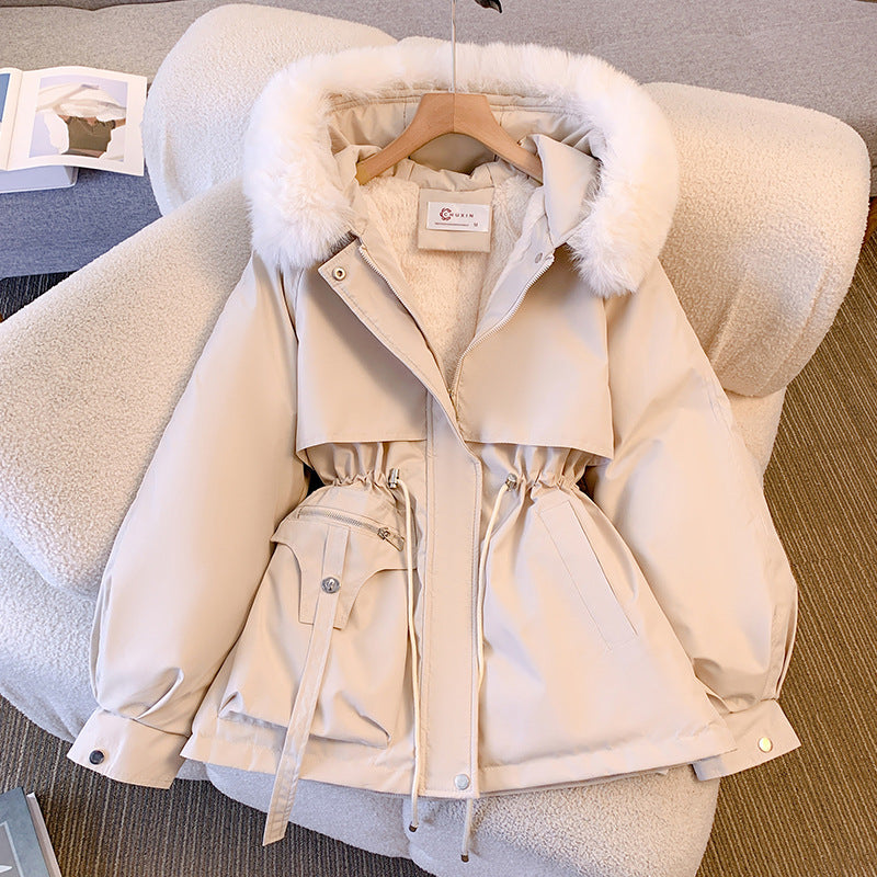 Women's Fleece-Lined Hooded Puffer Jacket - Thick Padded Slim Fit Winter Coat, Black, Beige or Khaki, M-3XL - Amora