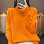 Women's Wool Blend Turtleneck Sweater - Thick Loose Knit Winter Pullover, Camel, Navy & Grey, XS-XL - Amora