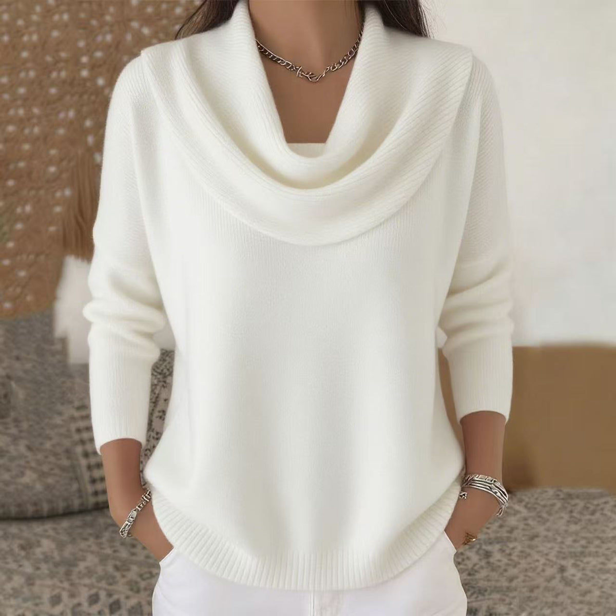 Women's Sequin Knit Sweater - Loose Fit Crew Neck Pullover, Twelve Colours, S-5XL - Amora