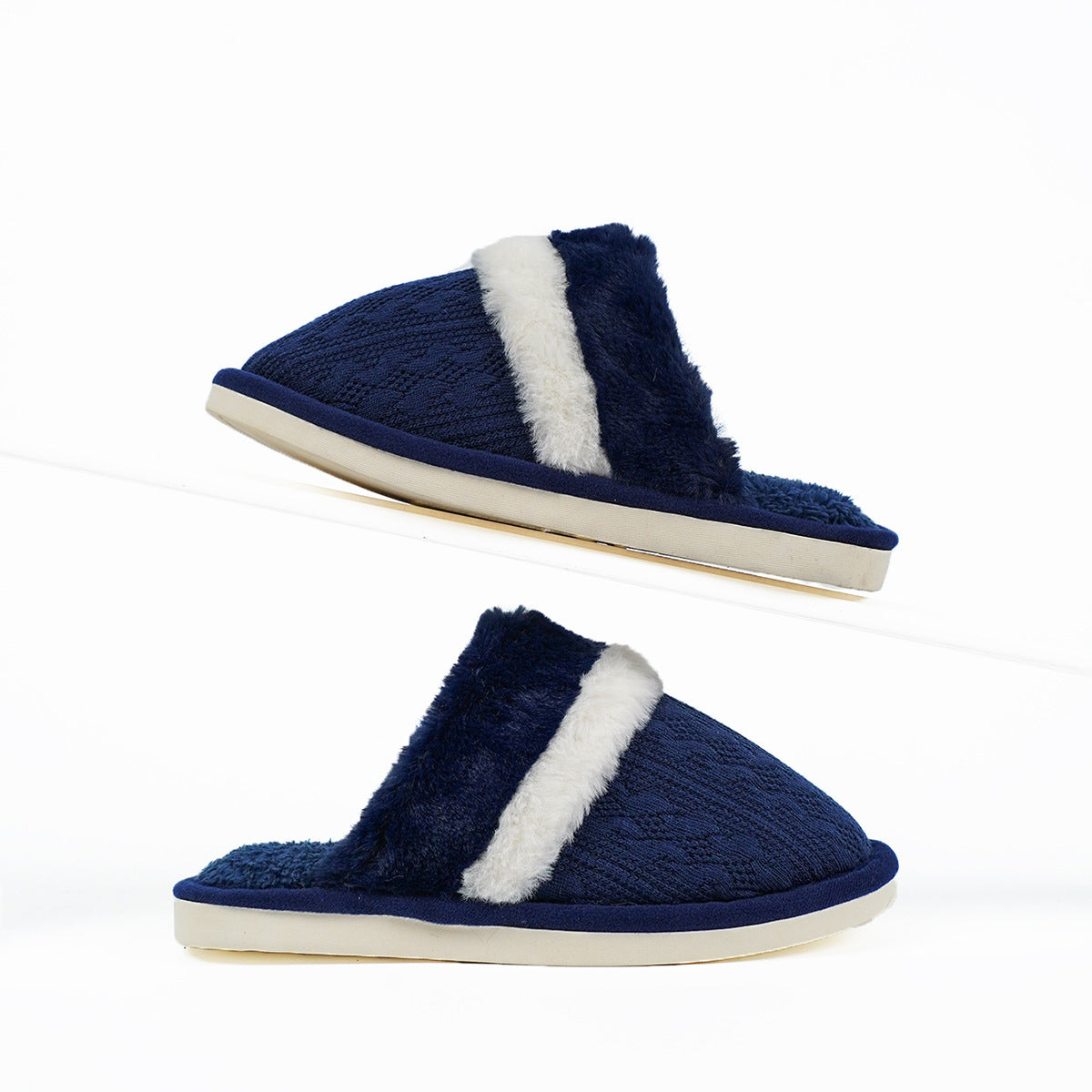 Plush House Slippers - Faux Fur Lined Non-Slip Indoor Slippers, Khaki, Grey, Pink or Blue, EU 38-47 - Amora