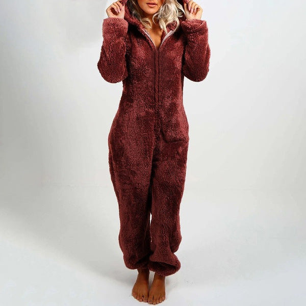 Women's Hooded Corduroy Jumpsuit - Fleece Lined Cat Ear Onesie with Pockets, Nine Colours, S-5XL - Amora
