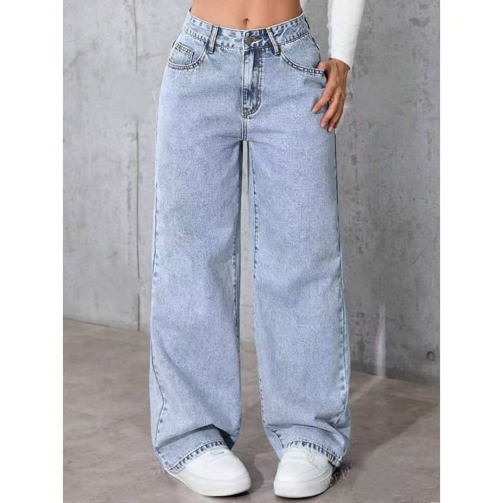 Women's High Waisted Straight Leg Jeans - Retro Washed Loose Denim, Nine Colours, XS-5XL - Amora