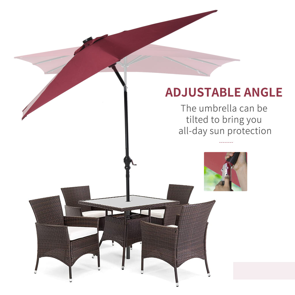 9Ft Solar LED Patio Umbrella Outdoor Table Market Shade Crank Red