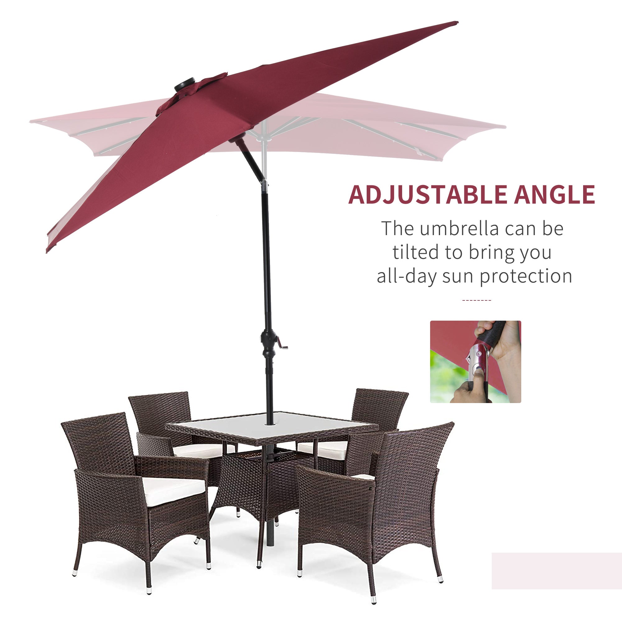 9Ft Solar LED Patio Umbrella Outdoor Table Market Shade Crank Red