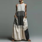 Women's Patchwork Maxi Dress - Sleeveless Colour-Block Loose Fit Dress, S-XXL - Amora