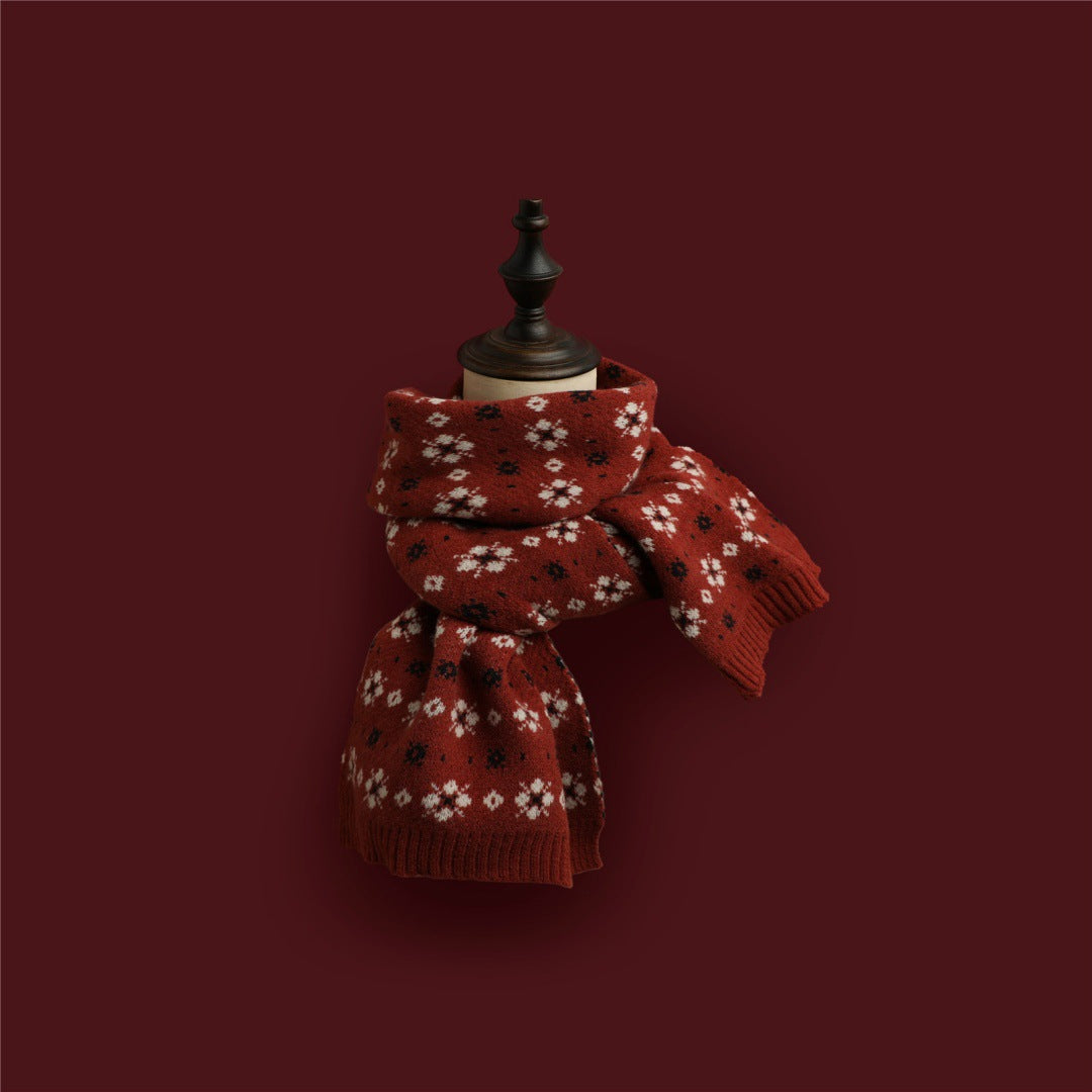 Reversible Knitted Winter Scarf - Double-Sided Festive Scarf, Nine Patterns, 165x34cm - Amora
