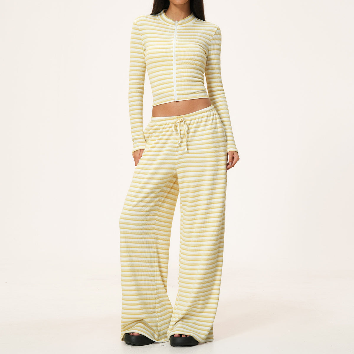Women's Yoga Set - Contrast Stripe Top and Wide Leg Trousers, Five Colourways, S-XL - Amora