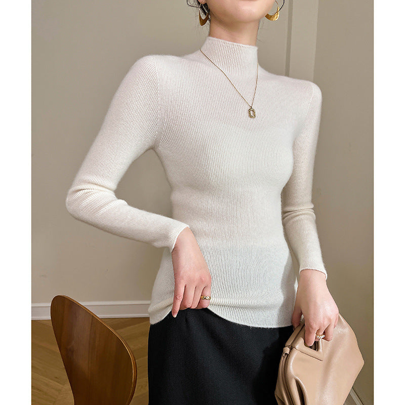 Women's Cashmere Blend Semi-High Neck Sweater - Seamless Slim Fit Knit Pullover, S-XXL - Amora
