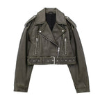 Women's PU Leather Jacket - Washed Lapel Collar Zip-Up Coat, Loose Fit, Eight Colours, XS-XL - Amora