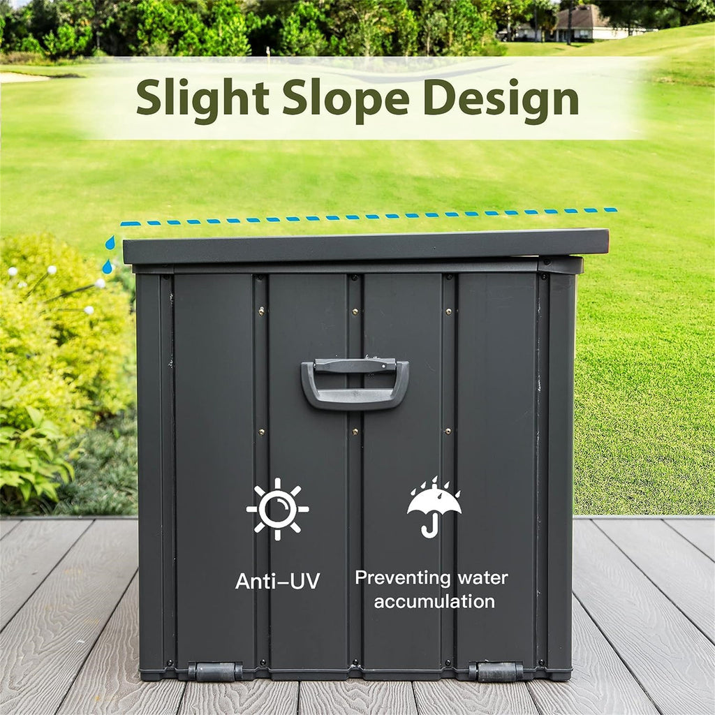 1 0 0 Gallon Outdoor Storage Deck Box Waterproof, Large Patio Storage Bin for outside Cushions, Throw Pillows, Garden Tools, Lockable Dark Gray