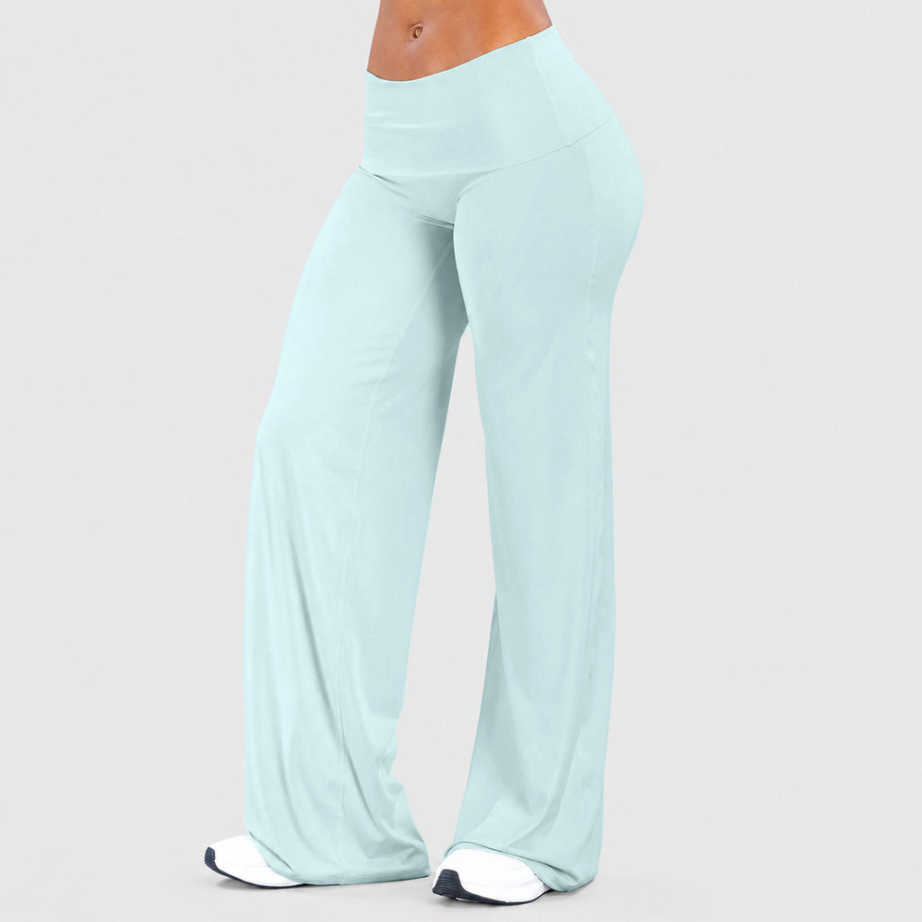 Women's Flared Yoga Trousers - Wide Leg Stretch Leggings with Flap Detail, Fifteen Colours, XS-XL - Amora