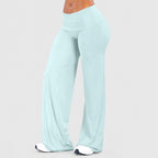 Women's Flared Yoga Trousers - Wide Leg Stretch Leggings with Flap Detail, Fifteen Colours, XS-XL - Amora