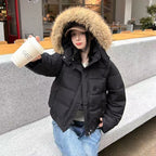 Women's Cotton-Padded Winter Jacket - Thick Hooded Puffer Coat with Pockets, Cream, Navy, Black or Pink, S-2XL - Amora