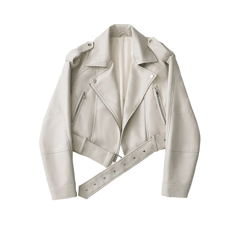 Women's PU Leather Jacket - Washed Lapel Collar Zip-Up Coat, Loose Fit, Eight Colours, XS-XL - Amora