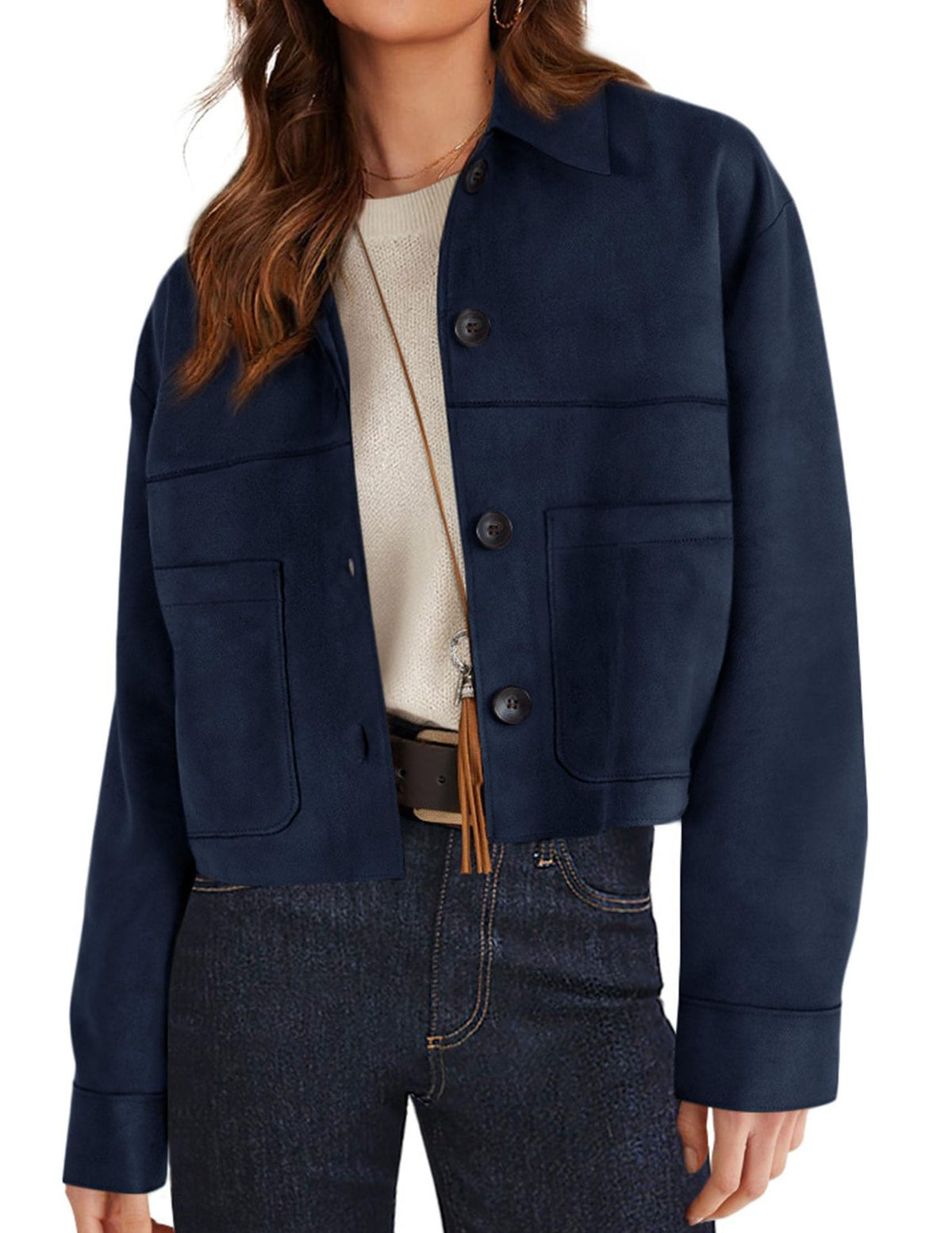 Women's Faux Suede Short Jacket - Lightweight Cropped Autumn Jacket, Eight Colours, S-XXL - Amora