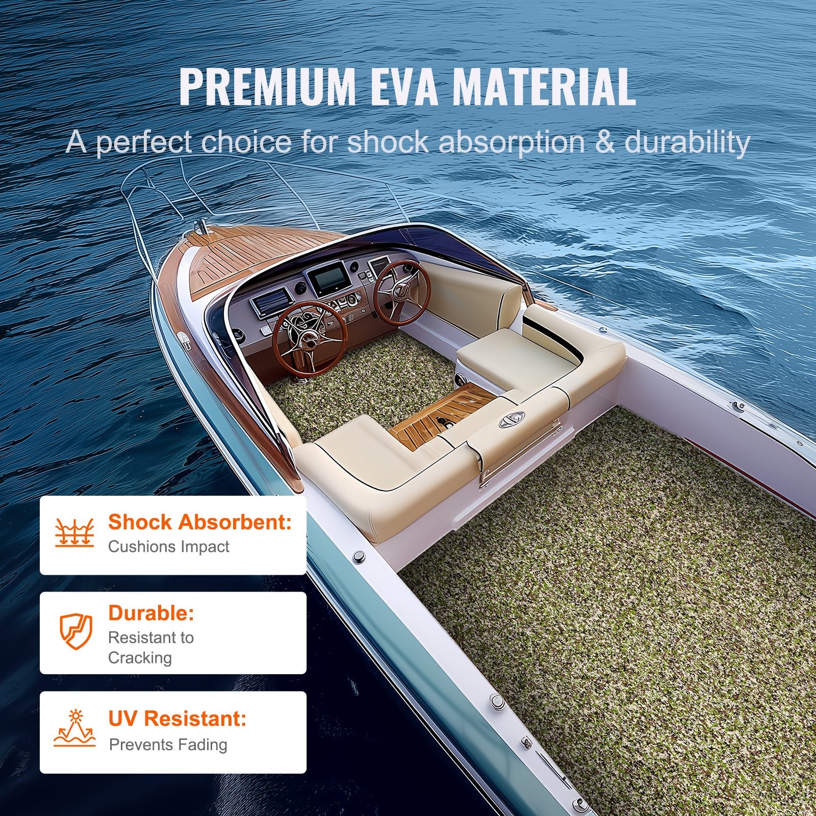 Boat Flooring, EVA Foam Boat Decking 94.5" X 23.6", Non-Slip Self-Adhesive Flooring, 31.1Sq.Ft 2 Rolls of Marine Carpet for Boats, Yacht, Pontoon, Kayak Decking