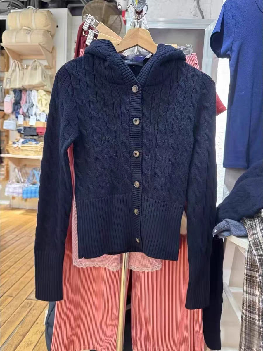 Women's Hooded Cable Knit Cardigan - Button Front Twist Knit Sweater Jacket, Grey, White or Navy - Amora