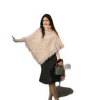 Women's Batwing Sleeve Knit Dress - Draped V-Neck Short Dress with Irregular Hem, One Size - Amora