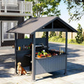 9.4X6.2 FT Hardtop Grill Gazebo, Gable Outdoor Grill Gazebo with Storage Shelves & Resin Shade System, Galvanized Steel Metal Hard Top Gazebo for Patio Garden -Grey