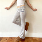 Women's Low Rise Flared Trousers - Lace-Up Front Stretch Pants, Grey or Dark Blue, S-XL - Amora