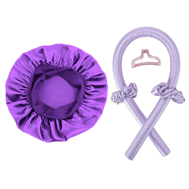 5Pcs No Heat Hair Curler Satin Sleeping Cap Set Heatless Hair Curling Headband Hair Claw Clip Hair Rings Salon Hair Accessories