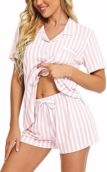 Women's Lapel Pyjama Set - Short Sleeve Top and Shorts Loungewear, Thirteen Patterns, XS-3XL - Amora