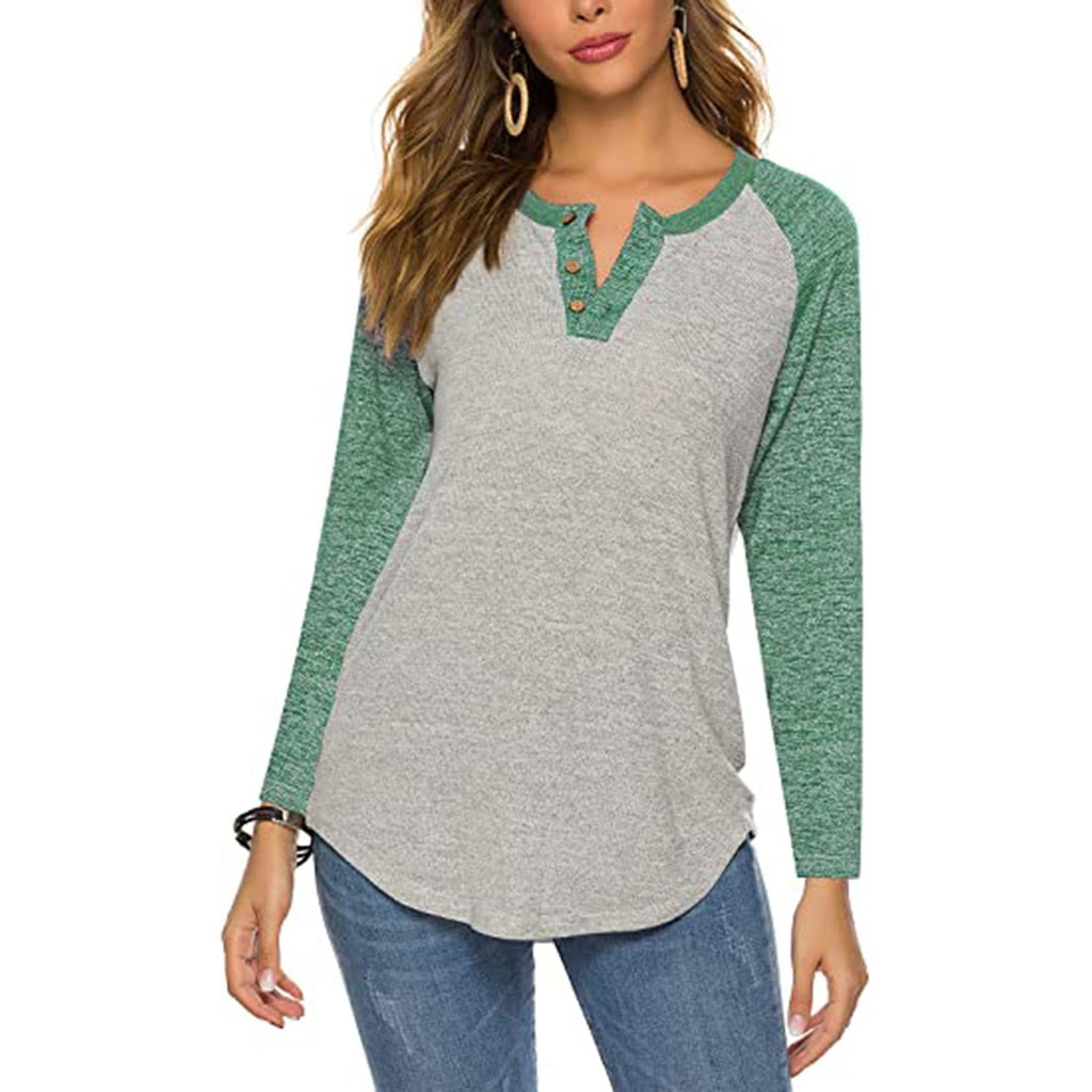 Women's Retro Print Blouse - Cotton Blend Long Sleeve Top with Button Detail, Black, Green or Blue, S-2XL - Amora